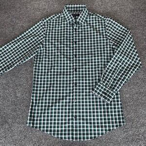 Mizzen+Main Shirt Mens Medium Green Blue Plaid Stretch Slim Fit Button Up Casual